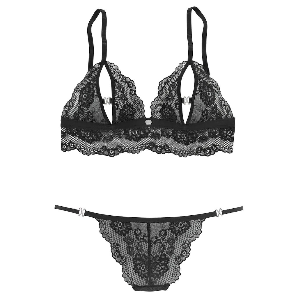 JETTE Set: Bügelloser BH (2 tlg. mit Ministring) mit verführerischen Cut-Outs sexy Dessous Reizwäsche ▷ für Sonderangebot